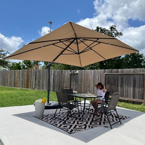 PURPLE LEAF Sonnenschirm 400 x 300 cm Ampelschirm Rechteckig aus Acrylimitat, Gestell Aluminium mit Kurbel, Gartenschirm Groß 360° Rotation, Sonnenschutz UV50+, Asch Mokka