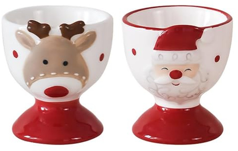 ZXCVWWE Lot de 2/4 coquetiers en céramique Père Noël I4 x 7 en forme de gnome