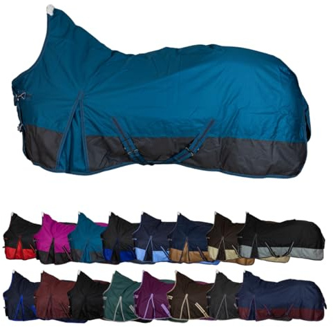 RL24 - Weidedecke High Neck Basicline 600D Petrol/Graphit 145cm (300g) | Füllung – Regendecke & Übergangsdecke – wasserdichte Outdoordecke mit Kreuzbegurtung
