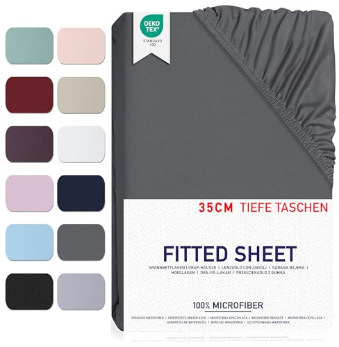 Spannbettlaken 180x200cm - 35 cm Tiefe Tasche Spannbetttuch Oeko-TEX Zertifiziert Gebürstete Polyester Mikrofaser Bettlaken Bettbezug für Boxspringbett Dicke Matratzen (180 x 200 cm - Dunkelgrau)