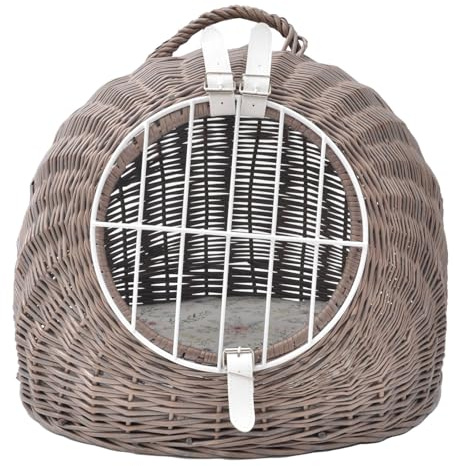 Aumüller Katzenhöhle/Transportkorb aus Vollweide, Vintage Grau/Braun inkl. Liegekissen - 60 cm