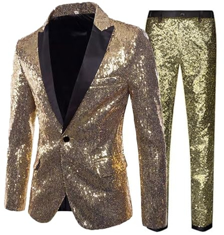 Pailletten Anzug Herren Glitzer Anzug 2-Teilige Disco-Sets Glitzer Sakko und Hose Metallic-Paillettenanzüge Hochzeit Kostüm Performance-Kostüm für Hochzeit und Party Formelle Kleidung für Herren