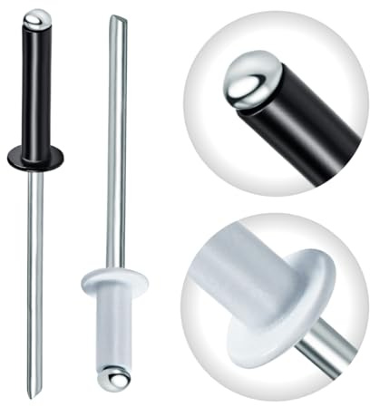 Gabex Blindnieten Bunt Farbig lackiert Popnieten Flachkopf Aluminium Stahl Schwarz Weiß (4,0 x 8 mm, 20 Stück, RAL9005 schwarz)