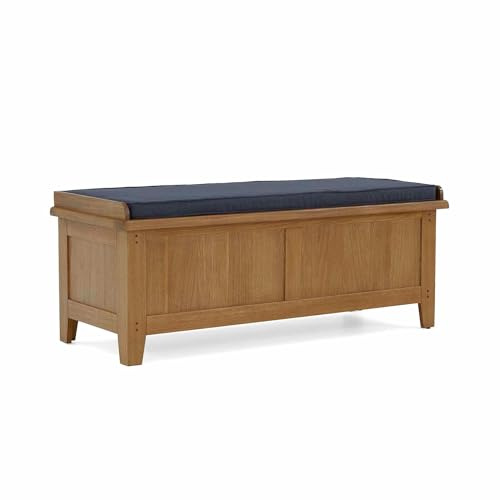 RoselandFurniture Broadway Oak Storage Bench with Fabric Seat | Ready Assembled Traditional Country Rustic Ottoman Trunk, Shoe Storage Bench or Toy Chest for Bedroom or Hallway