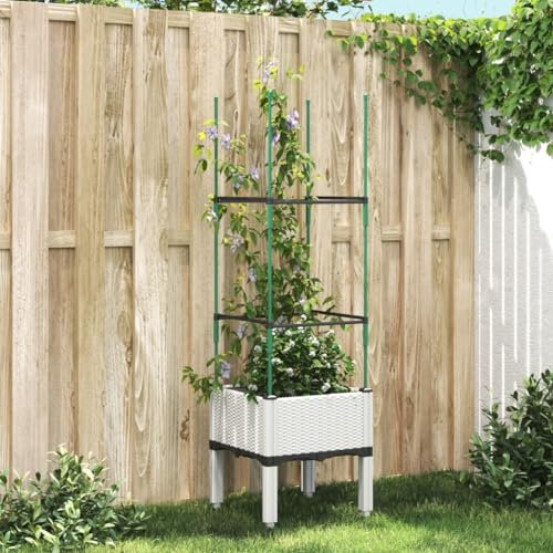 Xichuzi Pflanzkübel mit Rankgitter Weiß 40x40x142,5 cm PP, Blumentopf Gross, Blumenkasten Balkon, übertopf, Pflanzkasten, Flowerpot, Kräuterbeet Für Die Küche, Vertikalbeet - 367949