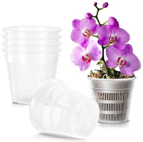 Jordbrux Clear Orchid Pot, 11cm 6pcs Plastic Plant Pots with Drainage Holes, Plastic Plant Pot Nursery Pots for Orchids, Succulents, Houseplants