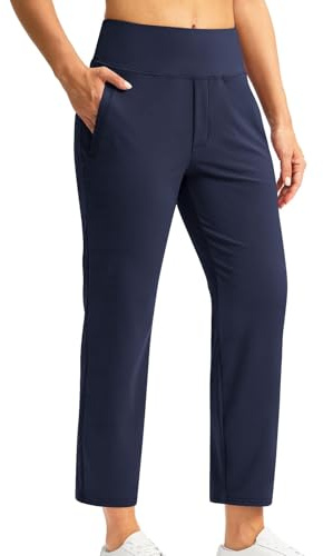 7/8 Hose Damen Sommer Business Gerade Bein Elastischer Bund Hosen Casual Komfortabel Stretch Hohe Taille Freizeithose Lässig Gerade Stoffhose Business Elegant Hose mit Taschen für Fitness Freizeit
