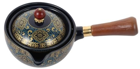 Tetera de Cerámica Asa Lateral Estilo Retro Azul, 1 | Filtro de Té Incluido, Acero Inoxidable y Cerámica, Orificio de Filtrado y Aislamiento Térmico