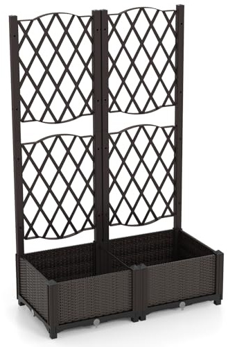 GOPLUS Jardinière avec Treillis avec Système d'Arrosage Automatique, Jardinière Surélevée avec Trous de Drainage, Boîte de Plantation Résistant, pour Jardin, Terrasse, Marron (80x40x123CM)