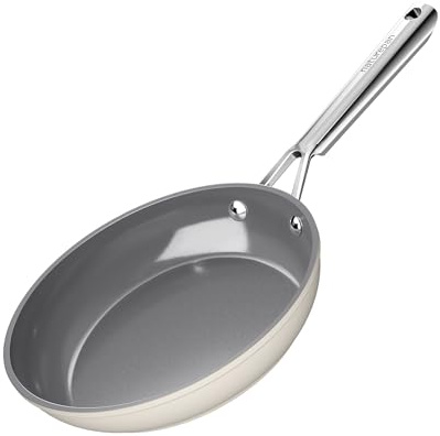 naturepan Poêle Céramique Diamant Titane 24 cm - Revêtement Antiadhésif Sans PTFE/PFOA/PFAS - Poignée Restant Froide - Compatible Induction & Four - Lave-Vaisselle - Blanc Laiteux