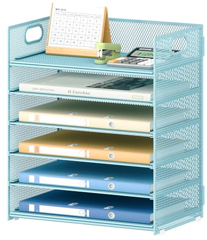 VITVITI Schreibtisch Organizer, 6 Ebenen Briefablage, Stapelbare Aktenhalter, Ablagefächer mit Griff, Bürobedarf für A4 Dokumentenablag, Papier, Buch, Magazin (Blau)