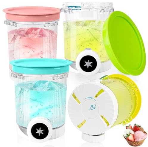 4 Stück Creami Behälter für Ninja Swirl by CREAMi Softeis- & Eismaschine NC701EU NC701, 480ML Creamy Tubs Zubehör für Ninja ice Cream Maker mit farbigen Deckeln- Spülmaschinenfest