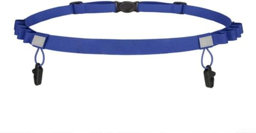 Cinturón reflectante impermeable para correr y correr maratón, ajuste elástico ajustable, ligero y equipado con trabillas para nutrición y artículos esenciales de carrera (azul)