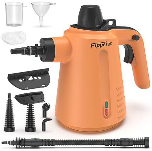 Handdampfreiniger, 350 ml, 3,5 bar Handdampfreiniger mit 9 Zubehörteilen Chemiefreier Dampfreiniger für den Hausgebrauch auf Böden, Teppichen, Fenstern, Möbeln und in Küchen（Orange）