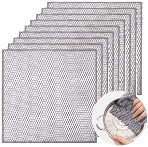 Dwitkul 10 Pièces Chiffon Microfibre pour Pâte et Vaisselle en Filet, Anti-Rayures, Lavette Cuisine Réutilisables et Résistante, Multifonctions Tissu de Nettoyage, 30 x 30 cm, Lavage Rapide