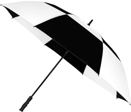 Falcone Automatik-Golfschirm – Windfest – 8 Fiberglasstreben – Komfortabler Griff – Schirm für Damen und Herren – Strapazierfähiges Polyester-Bespannung – 130 cm Durchmesser – Schwarz und Weiß