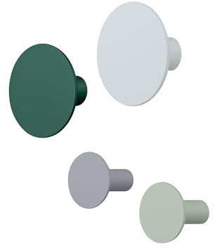 blomus Wandhaken -PONTO- | 4er Set runde Garderobenhaken aus Stahl | Design Kleiderhaken Farbe Rain Forest | Ø 5 cm