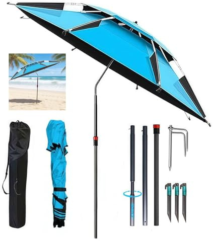 Sonnenschirm Strand mit Bodenhülse, 360° Schwenk Faltbar Strandschirm Ø160cm, Sonnenschutz uv 50, Strandschirm mit Winddichtem Einsatz und Tragetasche, für Balkon, Garten, Terrasse, Strand