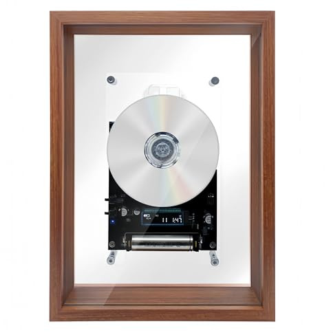 PUSOKEI Retro Music Photo Frame CD Player, Bluetooth 5.0 & AUX, Digital Display & Remote, Transparent Industrial Art Decor for Wall & Desk, Requires External Speaker