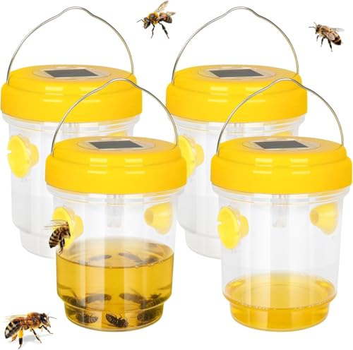 Piège Frelon Asiatique avec Lumière LED,4 Pièges Réutilisables à Double Entrée pour Guêpes et Frelons,Extérieur,Jardin et Balcon,sans Produits Chimiques