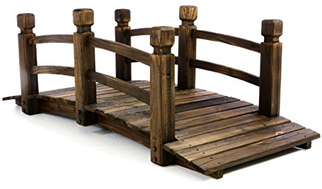 Nexos Holzbrücke mit Geländer Teichbrücke Dunkelbraun Größe 150x67x55 cm Dekobrücke Holzsteg Gartenbrücke witterungsbeständig Gartendekoration Teichübergang