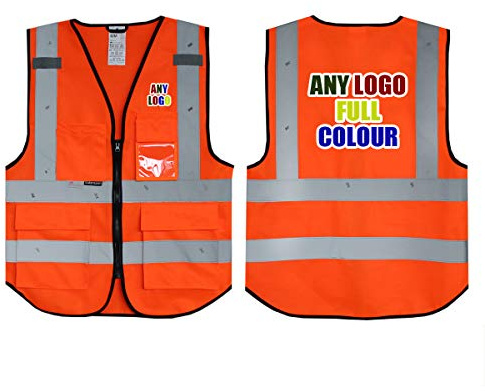 UNIGIFT Personalisierte Salzmann 3M Warnweste mit mehrfarbigem Logo und mehreren Taschen, hergestellt mit 3M Reflektierendem Material - Orange hochsichtbar Sicherheitsweste Arbeitsweste