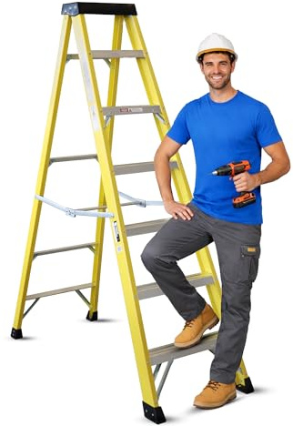 Fibreglass Step Ladder – Lightweight, Stable & EN-131 Certified – Professional-Grade Ladder for Electrical & Industrial Use (7 Tread (2160mm))