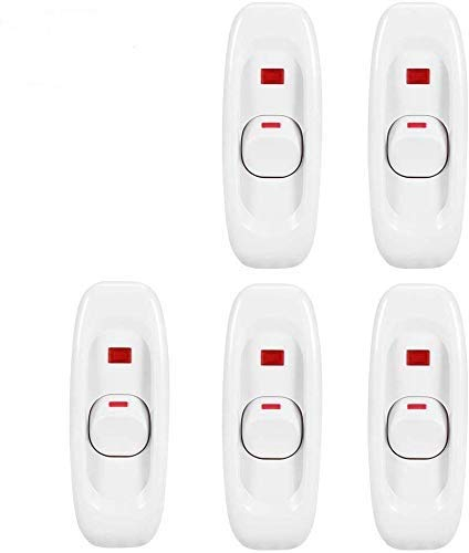 5 pezzi Interruttore in Linea ON/OFF AC 250V 10A con Pulsante e Indicatore LED per Lampada da Comodino Lampada da Tavolo Cavo Elettrico(Bianca)
