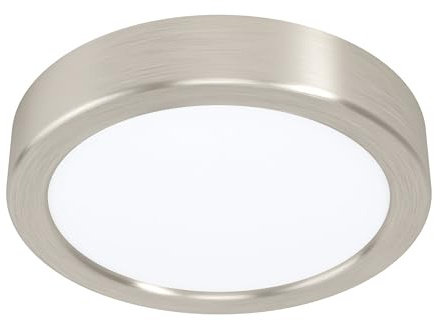 EGLO LED Deckenleuchte Fueva 5, Ø 16 cm 1 flammige | Aufbauleuchte aus Stahl und einer Kunststoff Leuchtfläche, Deckenlampe in Nickel-Matt, Weiß, LED Aufbaulampe warmweiß