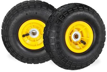Relaxdays 4X Ruote per Carrello 4.1/3.5-4, Gomme di Scorta Carriola, ASSE 16 mm, Fino 136 kg, 260 x 85 mm, Nero Giallo
