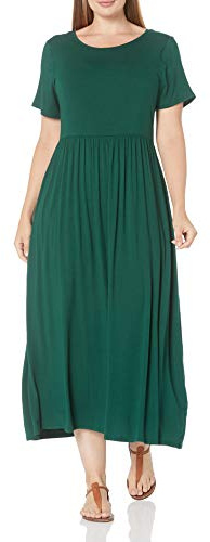 Amazon Essentials Maxi-Vestido con Cintura y de Manga Corta (Disponible en Tallas Grandes) Mujer, Verde Jade, XL
