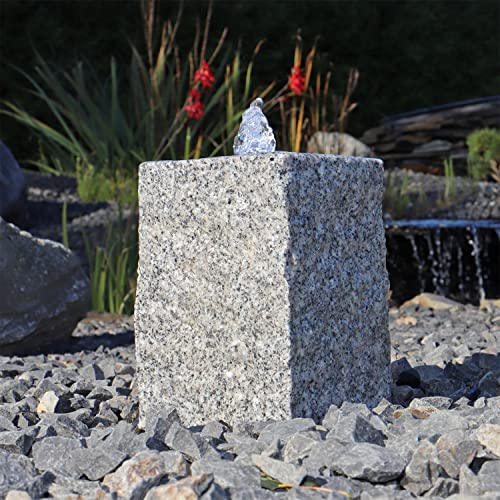 CLGarden Granit Quellsteinbrunnen Naturstein Brunnen klein Garten Granitbrunnen Komplettset Säule mit LED Licht