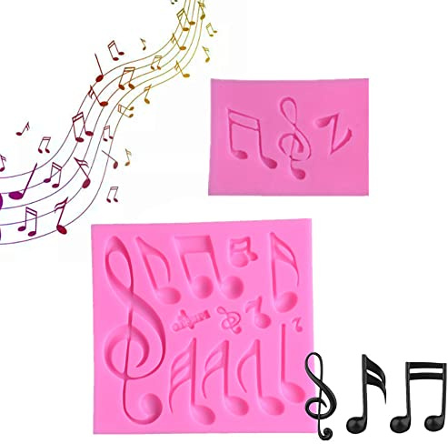 KOXLONG 2 Pcs Musical Notes Silicone Molds Pink Chocolate Moulds Candy Silicone Molds for DIY Sugar Cake Jelly Ice Cube Tray Soap Decoration Baking Tools