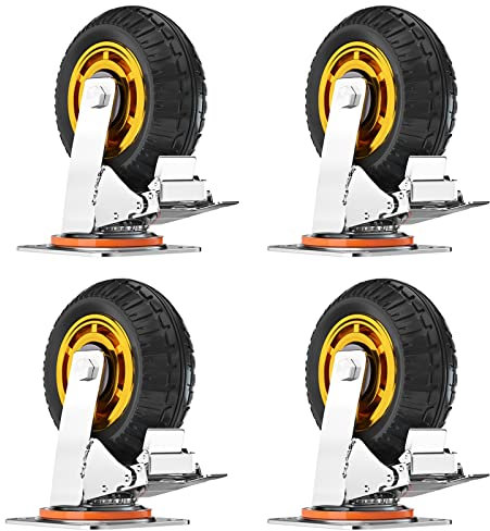 4 Schwerlastrollen Mit Bremse Bockrolle, Gummi Schwenkrollen 2 Bockrolle + 2 Lenkrolle, Leise 360 Grad Drehbar Starke Tragfähigkeit Leicht Zu Installieren, Für Trolleys ( Kind : Brake , Size : 8in )