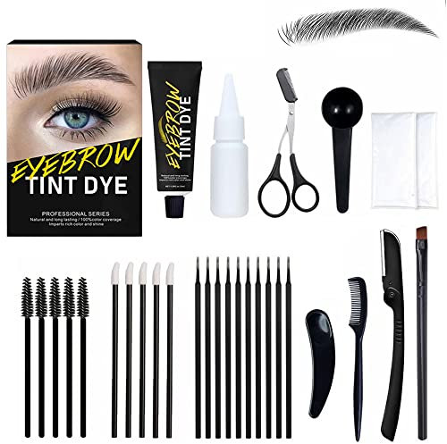 SHEEYOON Eyebrow Dye Kit, Professional Update Formula Brow Eyelash Tint Cream, Natural Semi Permanent Brows Color Long last for 4 weeks (Black)