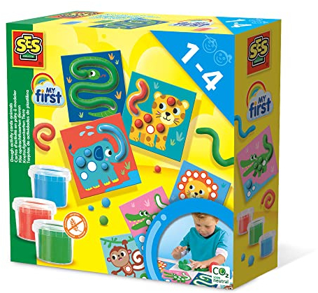 SES Creative 14435 Mes premières Cartes à tâches en Argile Animaux, Jeu éducatif avec de l'argile pour Les Tout-Petits, à partir de 1 an