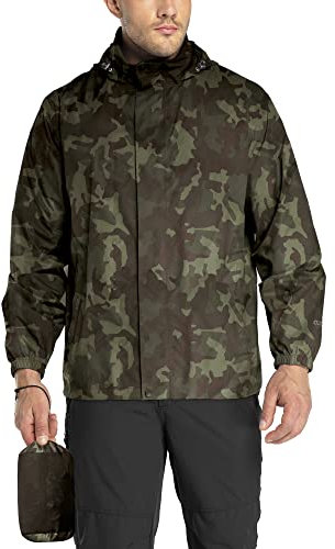 33,000ft Regenjacke Herren Leicht Wasserdicht Faltbare Regenmantel mit Kapuze Fahrrad Rain Windbreaker Windjacke Camping Outdoor Camouflage XL