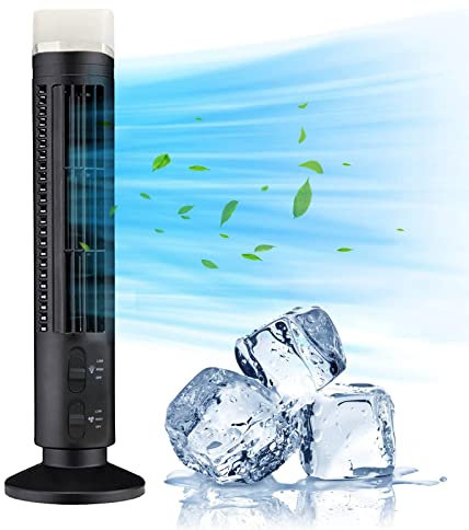 Yyeselk Ventilador de torre mejorado con luz LED, ventilador portátil recargable por USB, ventilador de torre eléctrico súper silencioso sin aspas, mini acondicionador vertical para el hogar, oficina
