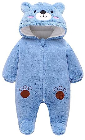 Vine Baby vinter snödräkt baby sparkdräkt, pojke och flicka en del kostym med huva, småbarn ytterkläder snödräkt set tjockt och varmt, 0-3 månader, blå