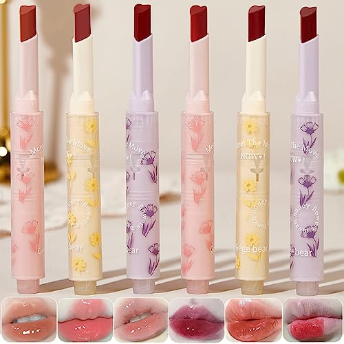 Sitovely 6 Pcs Set di Rossetti Sweet Heart Jelly, Idratante Nutriente Balsamo Olio labbra a forma di cuore, Lucidalabbra longwear Tinta labbra Lip Stain Lipstick Gift Set