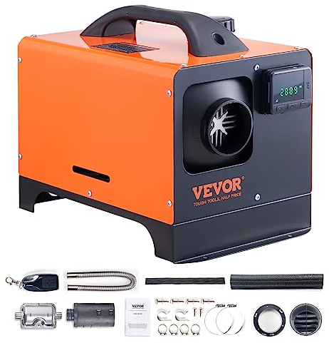 VEVOR Calentador Diésel Portátil Todo en Uno 12V 5kW Calentador de Aire Diésel 0,16-0,52 L/h 8~36°C Ajustable 15-20 m² LCD y Mando a Distancia Depósito de 5L para Autocaravana Sin Instalación Interior