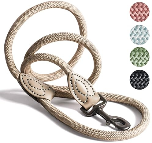ne&no rope lead 1.2 m (slightly stretchy) for medium to large dogs I training lead I robust dog lead I round braided I dog slip leads I city lead I dog leash taupe120 cm
