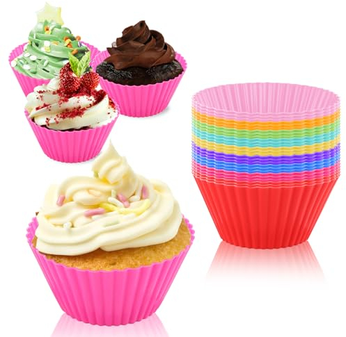 ASelected Caja de silicona reutilizable para magdalenas, 9 colores, antiadherente, apta para lavavajillas (27 unidades)