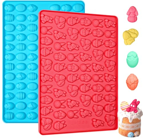 Webake Easter Egg Chocolate Moulds Silicone 2 Pcs 58 Holes Easter Bunny Mould 83 Holes Easter Egg Mould for Making Wax Melt, Chocolate, Candy, Gummy
