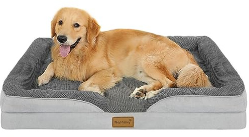Nepfaivy Cama para perro extragrande - Cama ortopédica impermeable para perros con cojines de almohada, 111 x 80 cm, sofá cama extra grande suave con fundas extraíbles y lavables, color gris oscuro
