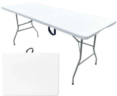 Durabull 6ft Plastic Folding Trestle Table - Heavy Duty -Indoor & Outdoor Solution for All Occasions - 150kg Capacity- Easy Setup, Folds in Half for Compact Storage, Portable with Carry Handle