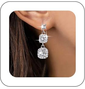 Aneneiceera Vintage Crystal Rhinestone Earrings Silver Crystal Square Earrings Long Cz Drop Earrings Geometric Crystal Earrings Wedding Chandelier Earrings Jewelry for Women and Girls, Gold