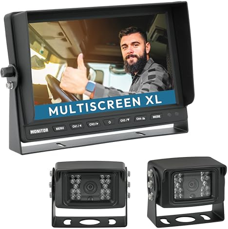 VSG24 Rückfahrkamera 10 Transporter-Set Transit inkl. 2 x Schwerlast-Kamera, Monitor, Kabel - Wasserdicht Nachtsicht 12V-24V Robustes Rückfahrsystem für Auto Wohnwagen LKW Transporter