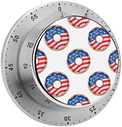 Timer Da Cucina Ciambella Con La Bandiera Americana Meccanico Magnetico In Acciaio Inossidabile Per Cucinare Fitness, Cuocere, Imparare, Cucina 8cm