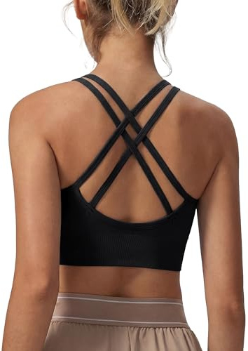 Leversic Reggiseno Sportivo Donna Top Palestra Donna Fitness Top Sportivo Donna Imbottito Senza Ferretto Reggiseni Push Up per Yoga Jogging Gym Nero S